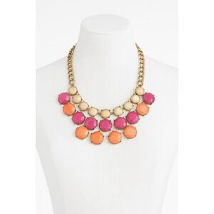 Color Block Statement Necklace Coral Pink Nude Faceted Beads Gold‎ Chain